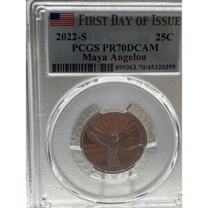 RARE-2022-S 25C PCGS MAYA ANGELOU GRADED PR70 DCAM FIRST DAY OF ISSUE 🔥🔥🔥